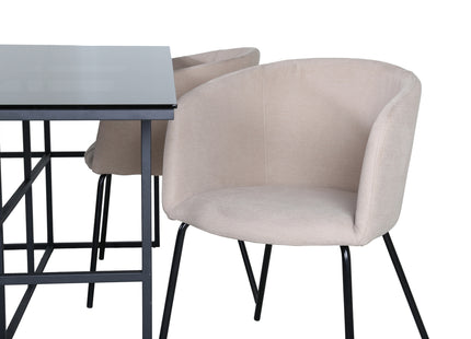 Venture Home Berit & Leif Matstolar Beige + Rektangulära Matbord 200 x 90 Svart