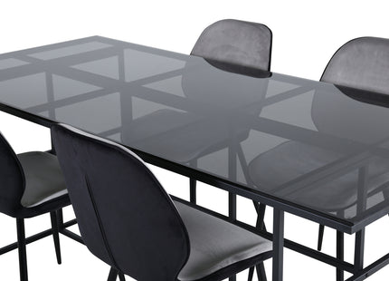 Venture Home Emma & Leif Matstolar 2-pack Grå + Rektangulära Matbord 200 x 90 Svart