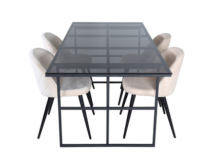 Venture Home Leif & Velvet Rektangulära Matbord 200 x 90 Svart + Matstolar 2-pack Beige