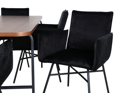 Venture Home Petra & Uno Matstolar Svart + Rektangulära Matbord 200 x 90 Nature
