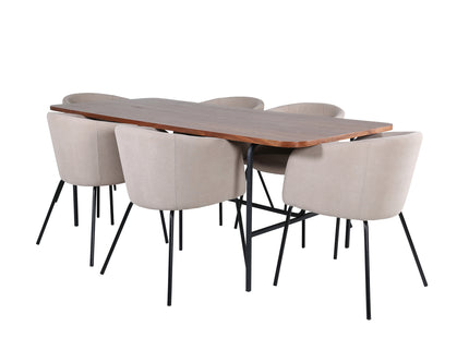 Venture Home Berit & Uno Matstolar Beige + Rektangulära Matbord 200 x 90 Nature