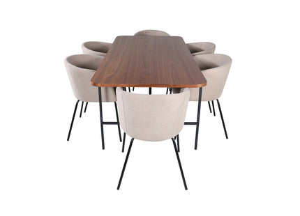 Venture Home Berit & Uno Matstolar Beige + Rektangulära Matbord 200 x 90 Nature