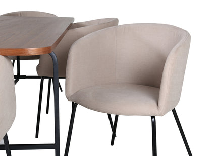 Venture Home Berit & Uno Matstolar Beige + Rektangulära Matbord 200 x 90 Nature
