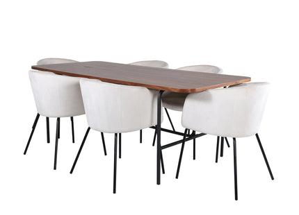 Venture Home Berit & Uno Matstolar Beige + Rektangulära Matbord 200 x 90 Nature
