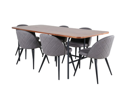 Venture Home Uno & Velvet Rektangulära Matbord 200 x 90 Nature + Matstolar 2-pack Grå