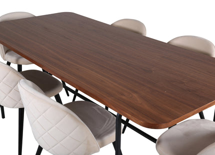 Venture Home Uno & Velvet Rektangulära Matbord 200 x 90 Nature + Matstolar 2-pack Beige