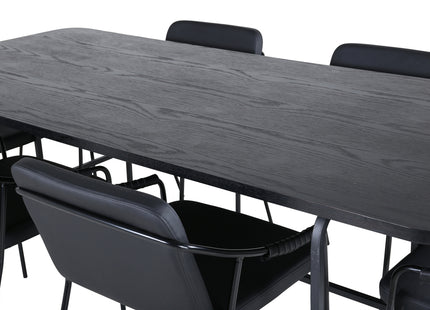 Venture Home Tvist & Uno Matstolar 2-pack Svart + Rektangulära Matbord 200 x 90 Svart