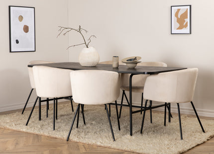 Venture Home Berit & Uno Matstolar Beige + Rektangulära Matbord 200 x 90 Svart