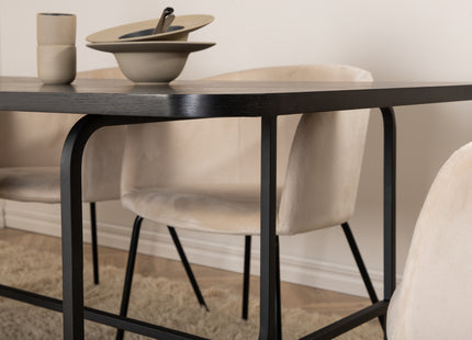 Venture Home Berit & Uno Matstolar Beige + Rektangulära Matbord 200 x 90 Svart