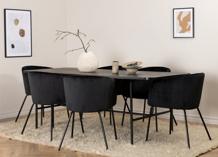 Venture Home Berit & Uno Matstolar Svart + Rektangulära Matbord 200 x 90 Svart