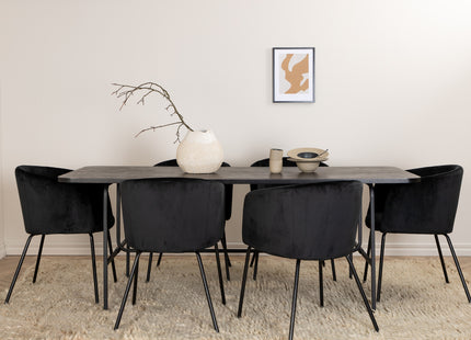 Venture Home Berit & Uno Matstolar Svart + Rektangulära Matbord 200 x 90 Svart
