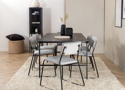 Venture Home Kenth & Uno Matstolar 2-pack Grå + Rektangulära Matbord 200 x 90 Svart