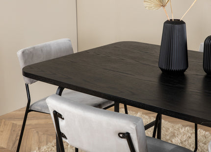 Venture Home Kenth & Uno Matstolar 2-pack Grå + Rektangulära Matbord 200 x 90 Svart