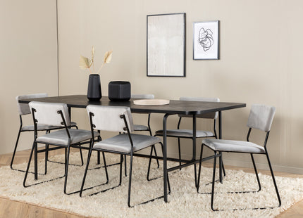Venture Home Kenth & Uno Matstolar 2-pack Grå + Rektangulära Matbord 200 x 90 Svart
