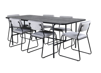 Venture Home Kenth & Uno Matstolar 2-pack Grå + Rektangulära Matbord 200 x 90 Svart