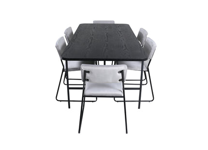 Venture Home Kenth & Uno Matstolar 2-pack Grå + Rektangulära Matbord 200 x 90 Svart