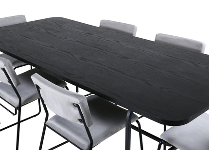 Venture Home Kenth & Uno Matstolar 2-pack Grå + Rektangulära Matbord 200 x 90 Svart