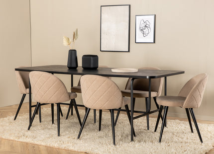Venture Home Uno & Velvet Rektangulära Matbord 200 x 90 Svart + Matstolar 2-pack Beige