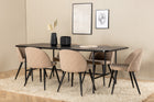Venture Home Uno & Velvet Rektangulära Matbord 200 x 90 Svart + Matstolar 2-pack Beige
