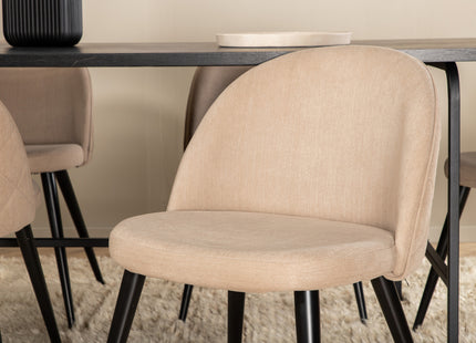 Venture Home Uno & Velvet Rektangulära Matbord 200 x 90 Svart + Matstolar 2-pack Beige