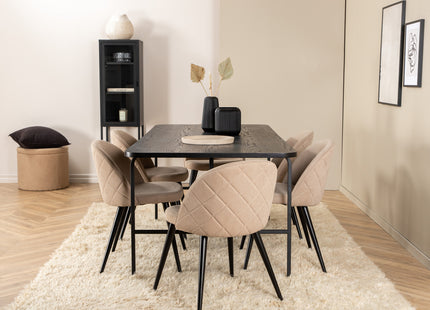Venture Home Uno & Velvet Rektangulära Matbord 200 x 90 Svart + Matstolar 2-pack Beige