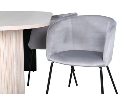 Venture Home Berit & Bianca Matstolar Grå + Ovala Matbord 200 x 90 Whitewash