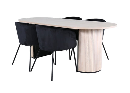 Venture Home Berit & Bianca Matstolar Svart + Ovala Matbord 200 x 90 Whitewash