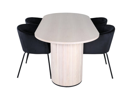 Venture Home Berit & Bianca Matstolar Svart + Ovala Matbord 200 x 90 Whitewash