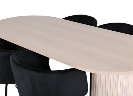 Venture Home Berit & Bianca Matstolar Svart + Ovala Matbord 200 x 90 Whitewash