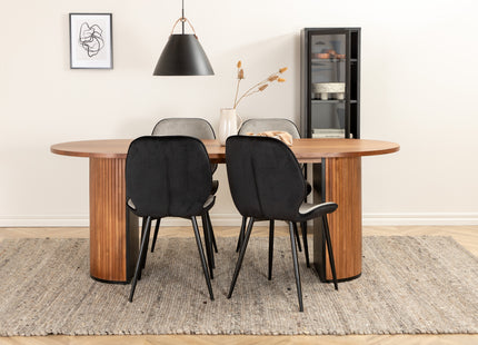 Venture Home Emma & Bianca Matstolar 2-pack Grå + Ovala Matbord 200 x 90 Valnöt