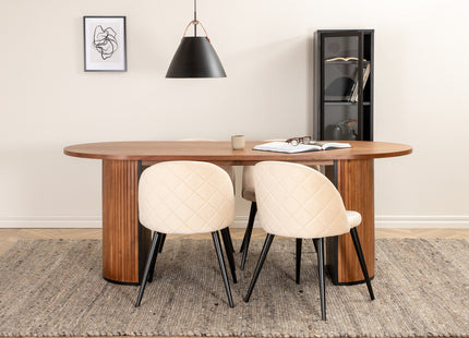 Venture Home Bianca & Velvet Ovala Matbord 200 x 90 Valnöt + Matstolar 2-pack Beige