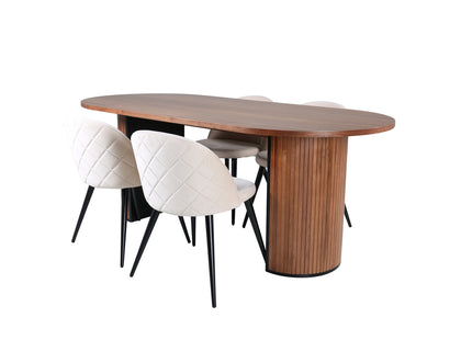 Venture Home Bianca & Velvet Ovala Matbord 200 x 90 Valnöt + Matstolar 2-pack Beige