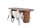 Venture Home Bianca & Velvet Ovala Matbord 200 x 90 Valnöt + Matstolar 2-pack Beige