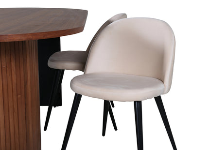 Venture Home Bianca & Velvet Ovala Matbord 200 x 90 Valnöt + Matstolar 2-pack Beige