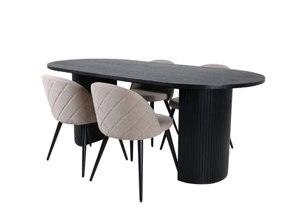 Venture Home Bianca & Velvet Ovala Matbord 200 x 90 Svart + Matstolar 2-pack Beige