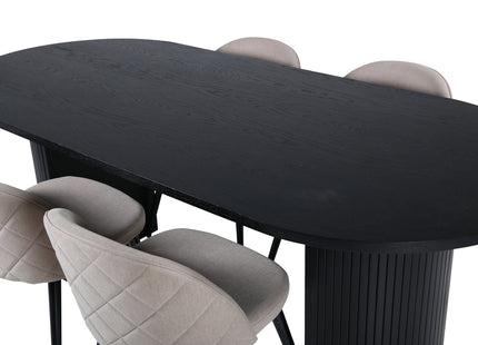 Venture Home Bianca & Velvet Ovala Matbord 200 x 90 Svart + Matstolar 2-pack Beige