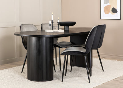Venture Home Emma & Bianca Matstolar 2-pack Grå + Ovala Matbord 200 x 90 Svart