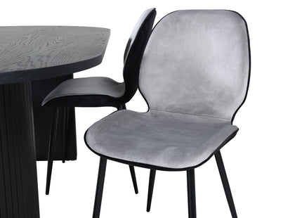 Venture Home Emma & Bianca Matstolar 2-pack Grå + Ovala Matbord 200 x 90 Svart