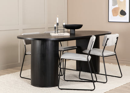 Venture Home Kenth & Bianca Matstolar 2-pack Grå + Ovala Matbord 200 x 90 Svart