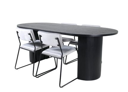 Venture Home Kenth & Bianca Matstolar 2-pack Grå + Ovala Matbord 200 x 90 Svart