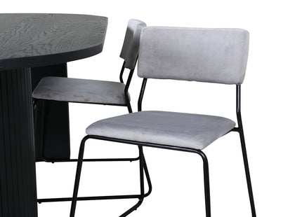 Venture Home Kenth & Bianca Matstolar 2-pack Grå + Ovala Matbord 200 x 90 Svart
