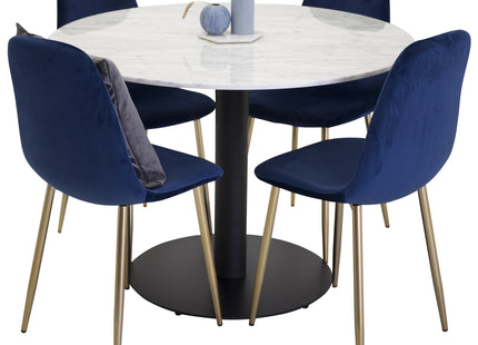 Venture Home Estelle & Polar Runda Matbord ⌀106 Vit + Matstolar 2-pack Blå