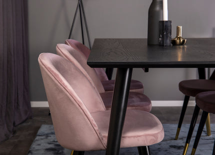 Venture Home Dipp & Velvet Rektangulära Matbord 180 x 90 Svart + Matstolar 2-pack Dammig rosa