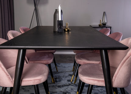 Venture Home Dipp & Velvet Rektangulära Matbord 180 x 90 Svart + Matstolar 2-pack Dammig rosa