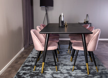 Venture Home Dipp & Velvet Rektangulära Matbord 180 x 90 Svart + Matstolar 2-pack Dammig rosa