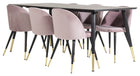 Venture Home Dipp & Velvet Rektangulära Matbord 180 x 90 Svart + Matstolar 2-pack Dammig rosa