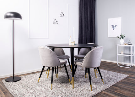 Venture Home Dipp & Velvet Runda Matbord ⌀115 Svart + Matstolar 2-pack Grå