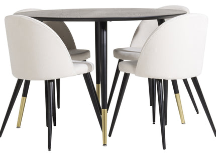 Venture Home Dipp & Velvet Runda Matbord ⌀115 Svart + Matstolar 2-pack Grädde