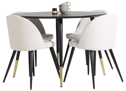Venture Home Dipp & Velvet Runda Matbord ⌀115 Svart + Matstolar 2-pack Grädde