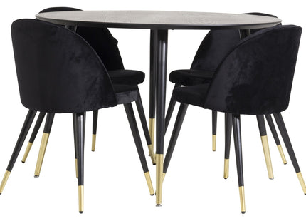 Venture Home Dipp & Velvet Runda Matbord ⌀115 Svart + Matstolar 2-pack Svart